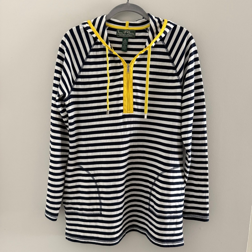 Lauren Active Ralph Lauren Hoodie Medium Navy White Striped Quarter Zip Nautical